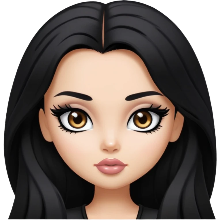 pretty bratz baddie, jet-black long hair, black eyeliner, medium white skin, dark brown eyes emoji