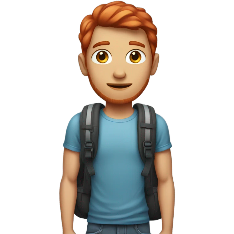 Red headed skinny man carrying backpack emoji