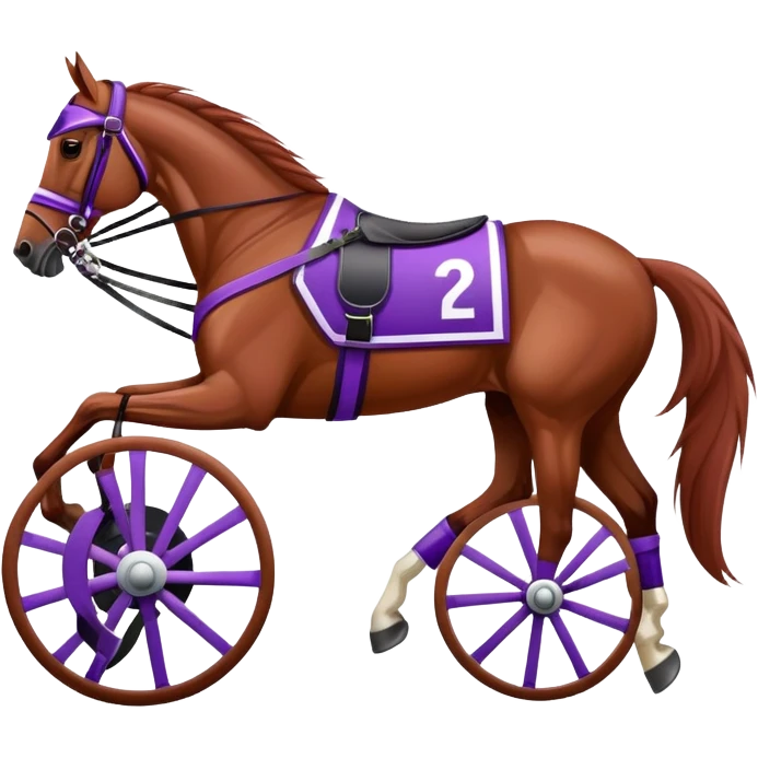 Harness racing with sulky behind horse in purple emoji