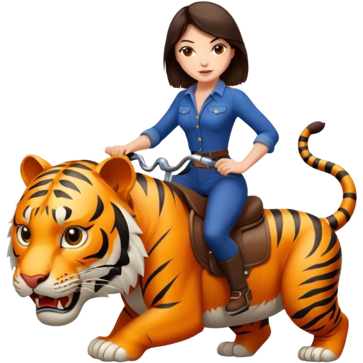 Super sexy brunette riding large mean ferocious tiger emoji