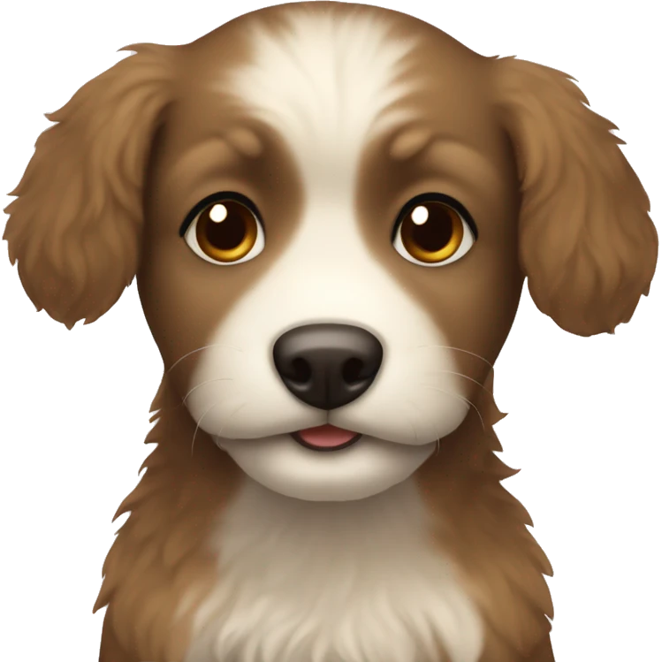Create a puppy with brownish white fluffy fur with dark brown eyes and small pup  emoji