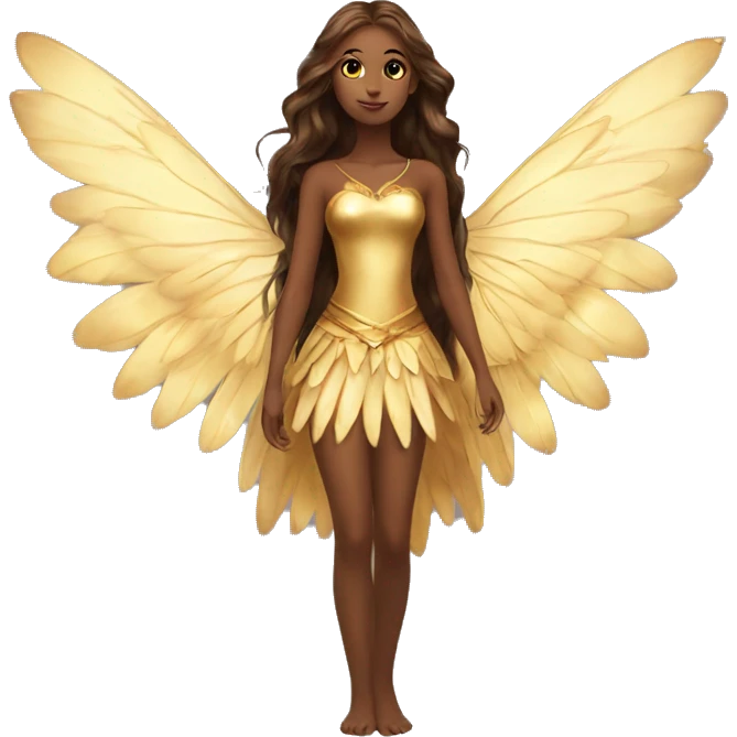 big wings, Beautiful, fairy, gold, brown, long hair emoji