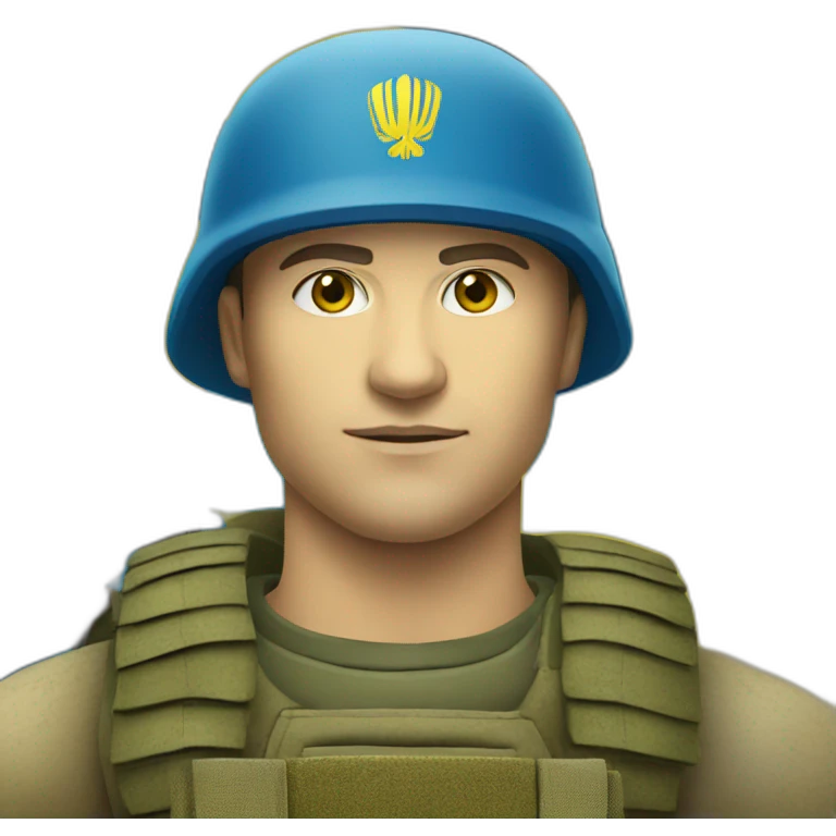 Ukrainian soldier against the background of the Ukrainian flag in yellow and blue emoji