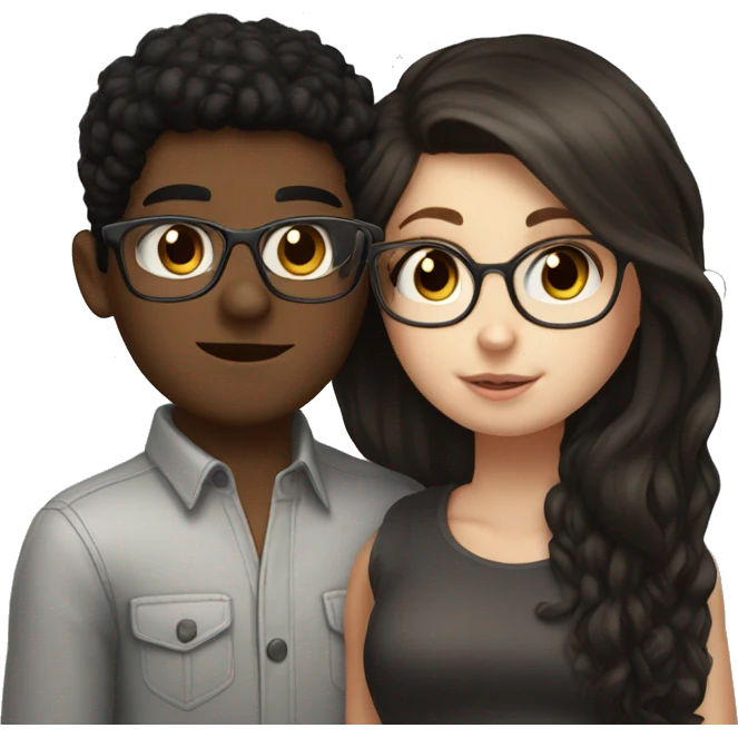 White boy black hair glasses kissing white girl brown hair brown eyes emoji