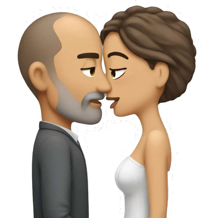 Big kiss from a brown hair husband to grey hidjab wife emoji