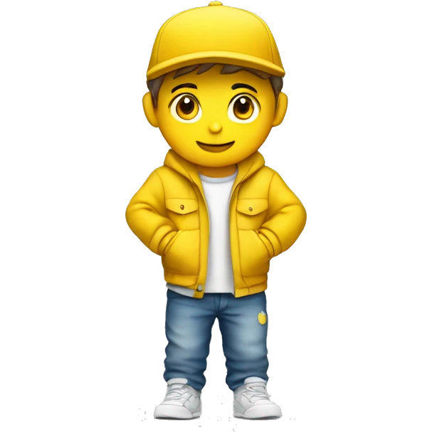 Niño blanco saludando con gorra amarilla emoji