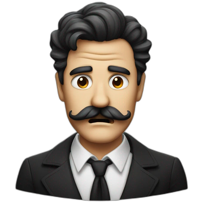An angry adult men with the Charly Chaplin mustache and black old fashion hair emoji