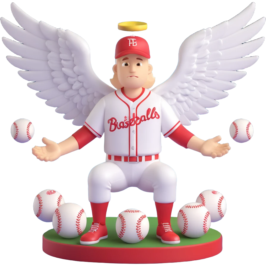 a baseball god with wings, surrounded by baseballs, celestial light, commanding presence emoji