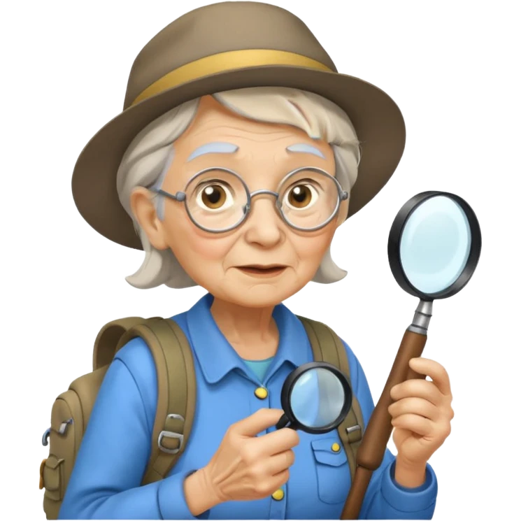 Explorer old woman with backpack and magnifying glass emoji