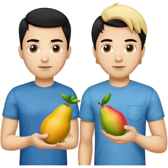 BLACK HAIR LIGHT SKIN MAN WITH A T-SHIRT WITH A MANGO ON IT, AND HIS BOSS LIGHT SKIN MAN BLONDE HAIR DANDOLE DINERO emoji