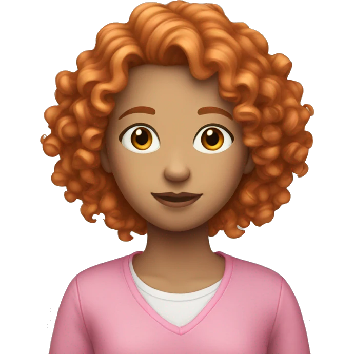 teenage girl, curly ginger hair, with pink outfit emoji