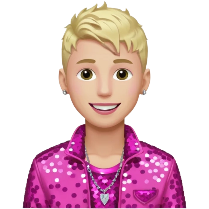 Machine Gun Kelly with blonde hair, dark pink sequin outfit emoji