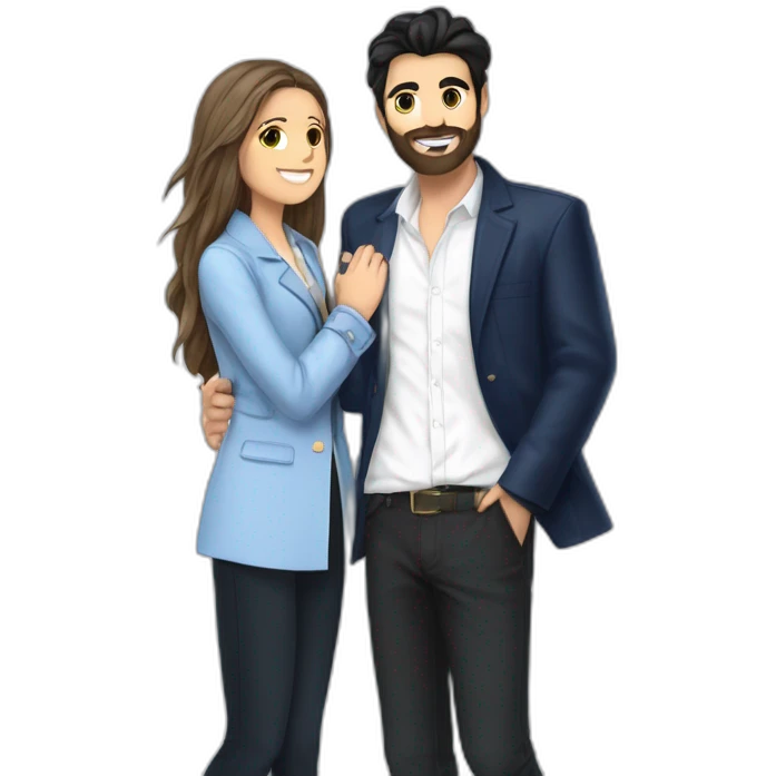 smiling couple in black jackets emoji