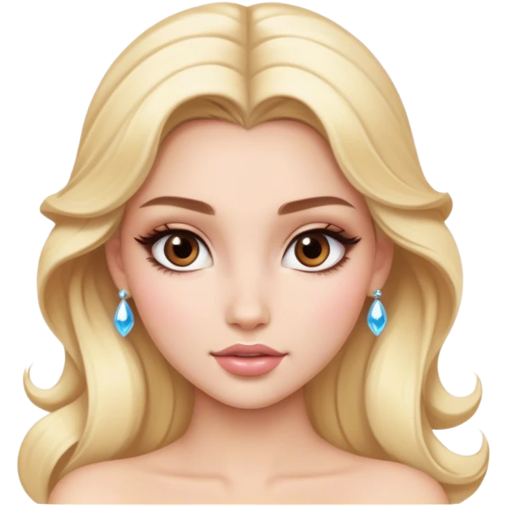 blonde model with brown eyes, luxury makeup, disney princess emoji