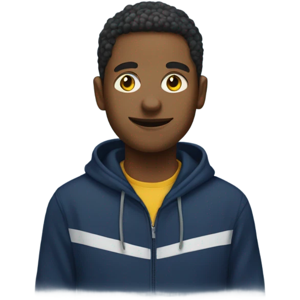 generate me a yellow emoji person wearing a navy blue hoodie emoji