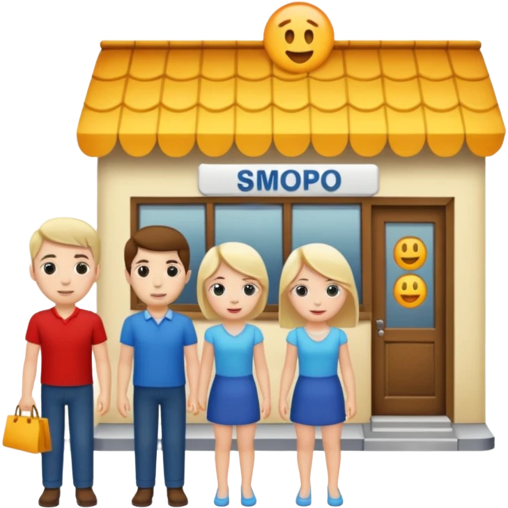 Only two grown characters + shop building emoji