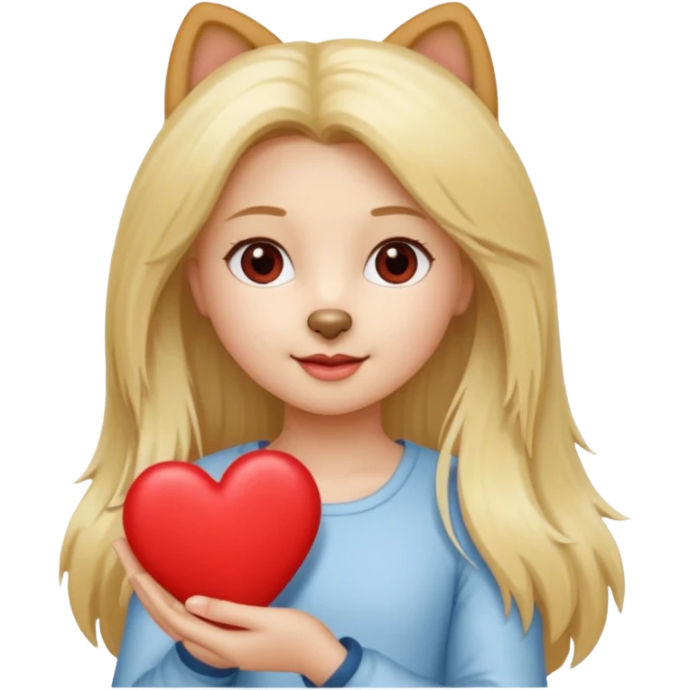 Girl blonde long hair crème German spitz red heart emoji