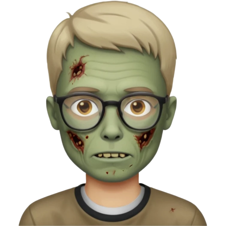 zumbi masculino, óculos fino, cabelo baixo emoji
