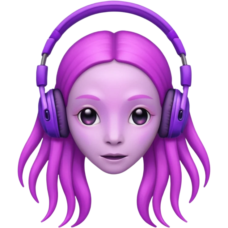 headphone wearing beautiful pink alien, purple long haired emoji