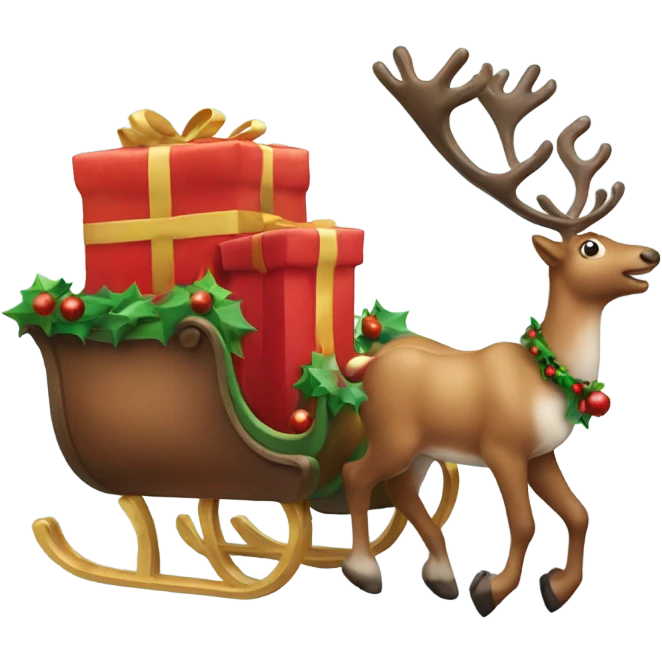 Reindeer pulling a Christmas sleigh behind it emoji