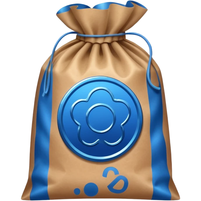blue coins inside a brown bag  emoji
