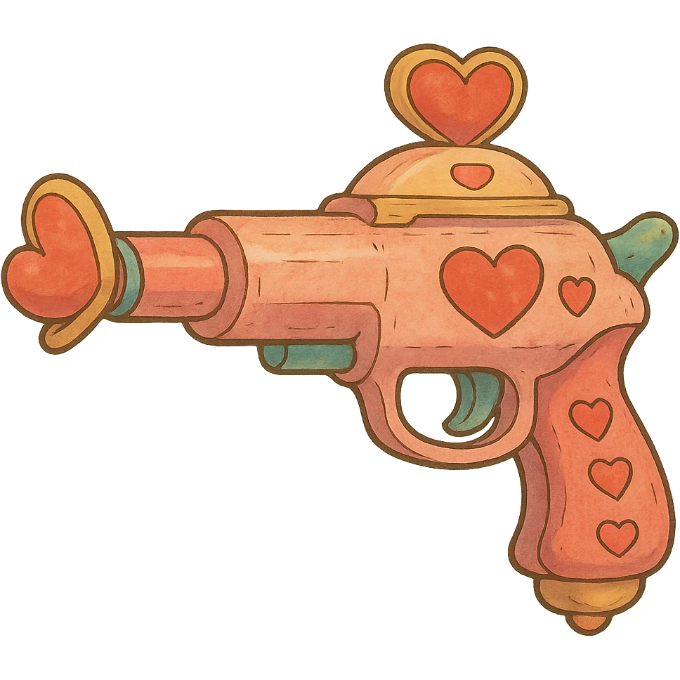 ghibli style whimsical love gun with soft colors and heart motifs emoji