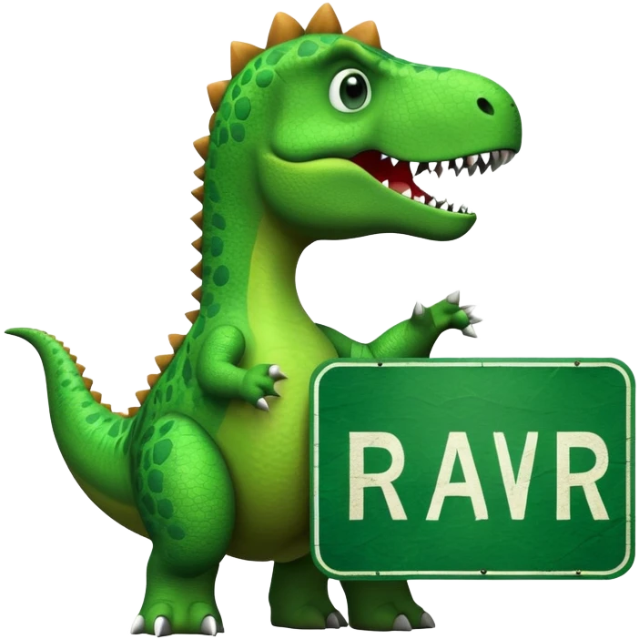 Dinosaur with sign that says rawr emoji