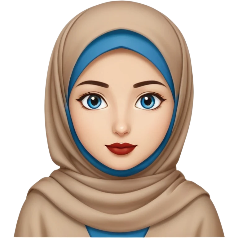 Turkish beautiful finish Konya girl blue eyes with brown beige hijab islamic dress and had on her hand lipstick emoji