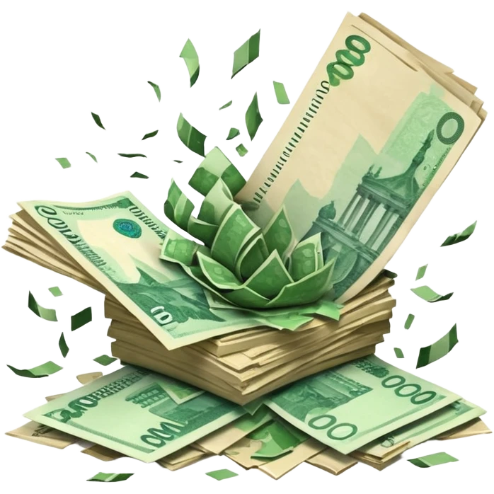 exploding stack of russian ruble notes emoji