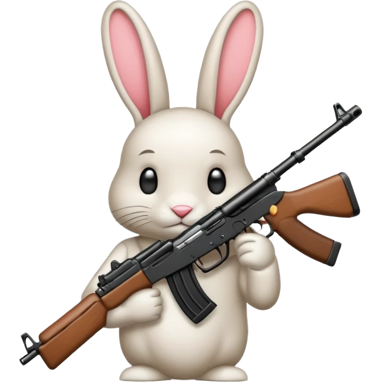 Crea un emoji de un conejo sosteniendo una  Ak47 con pasamontañas enojado negro emoji