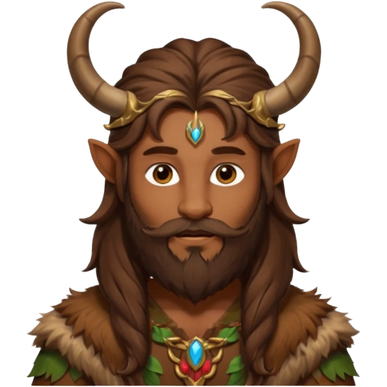 Pan, God of the Wild from Gods and Goddesses with long brown hair and beard, brown fur outfit and horn emoji