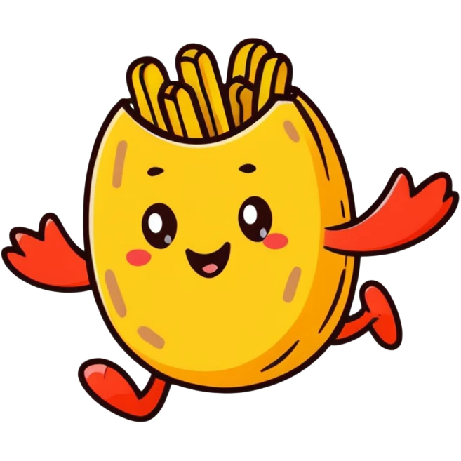 peanut character flying on a potato with fries emoji