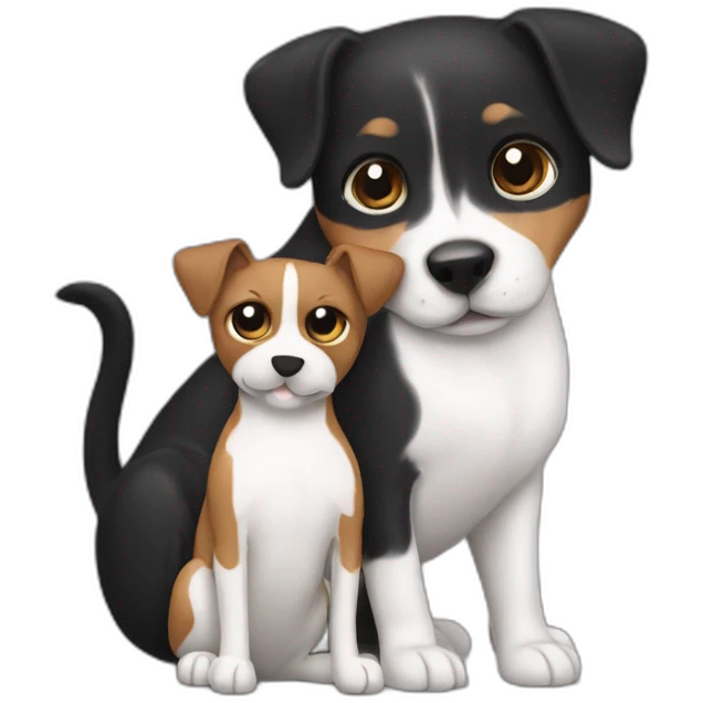 Black mackerel cat hugging brown Jack Russell dog hugging emoji