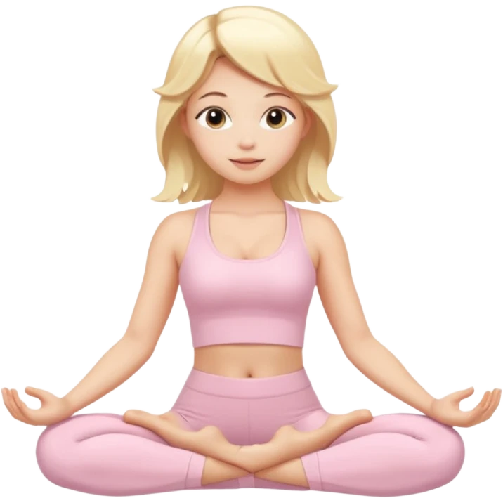 angelic blonde yoga girl in light pink yoga outfit  emoji