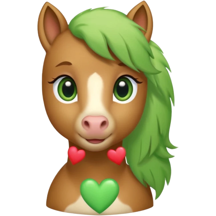 light brown pony with green eyes in love surrounded by heart emoji
