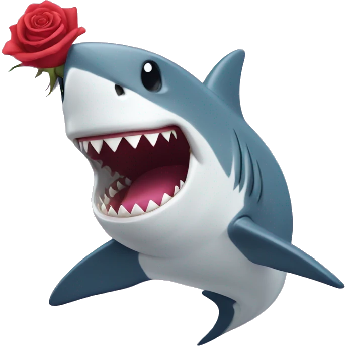 Flirty shark with rose in its mouth emoji