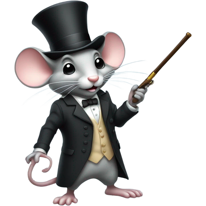 Mouse wearing a top hat holding a cane shooting a gun emoji