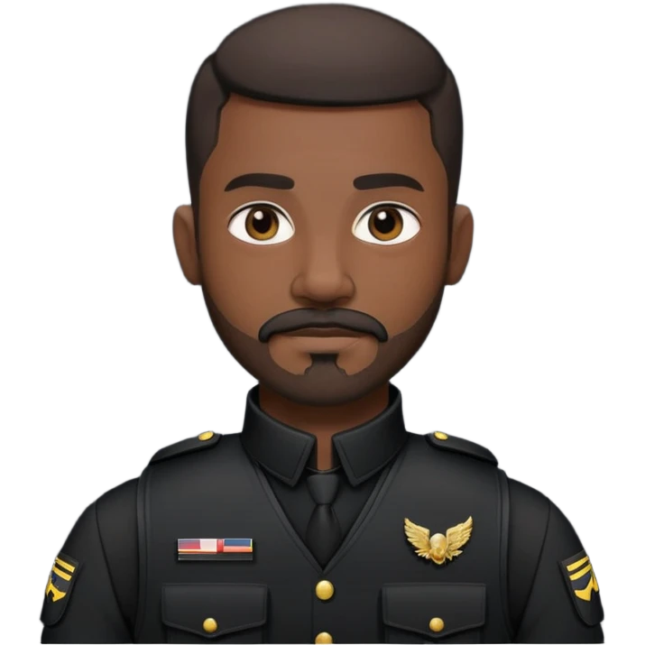 black soldier very short hair, short beard that connects seamlessly to his mustache,  in black bulletproof vest, black uniform emoji