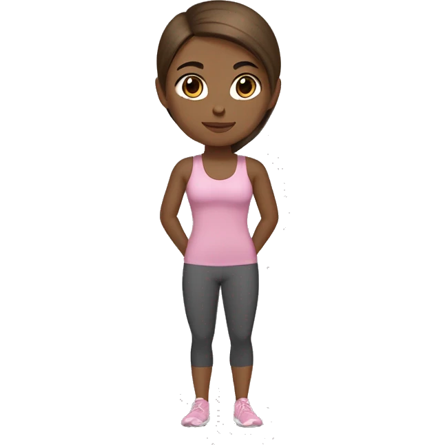 gym girl in yoga outfit, brown hair, black eyes, medium skin tone emoji