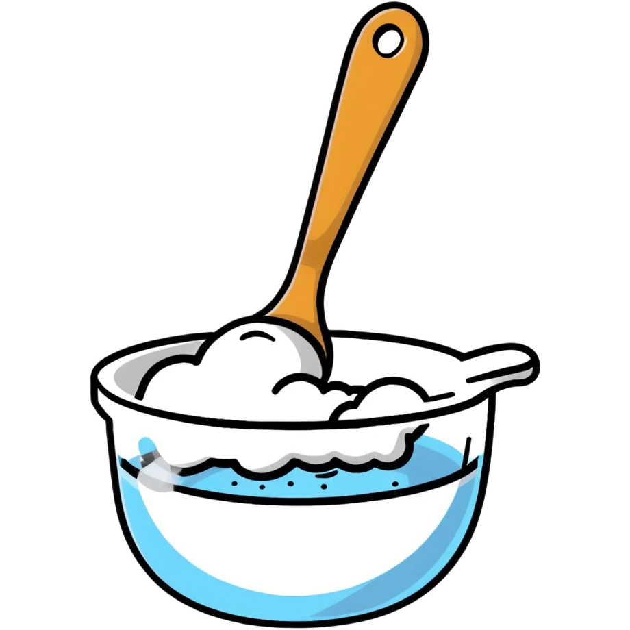 baking powder in measuring spoon with flour dust cloud emoji