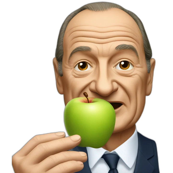Jacques Chirac eating an apple emoji