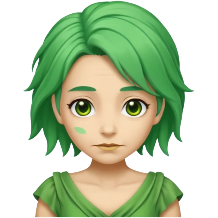 green dress old character, green hair. emoji