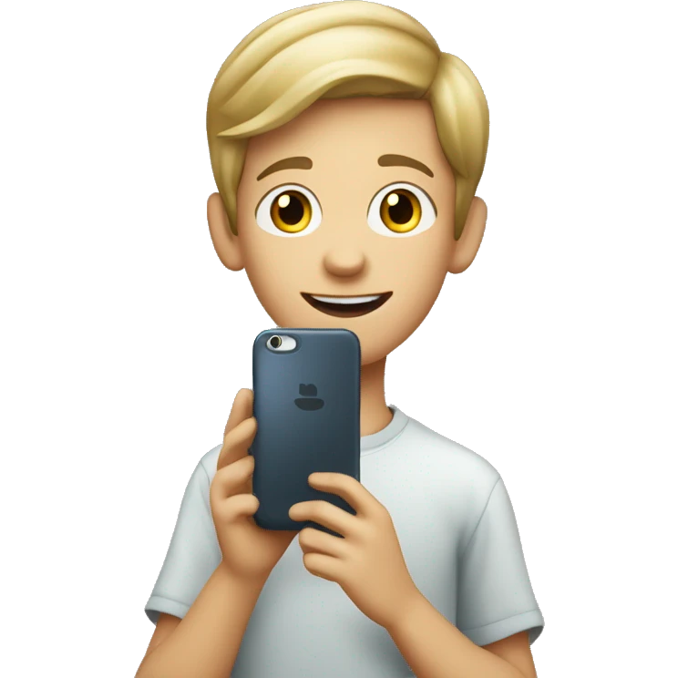 11 year old caucasian boy holding a smartphone emoji