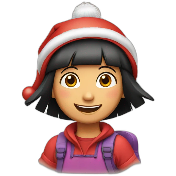 happy dora adventure using a red christmas hat emoji