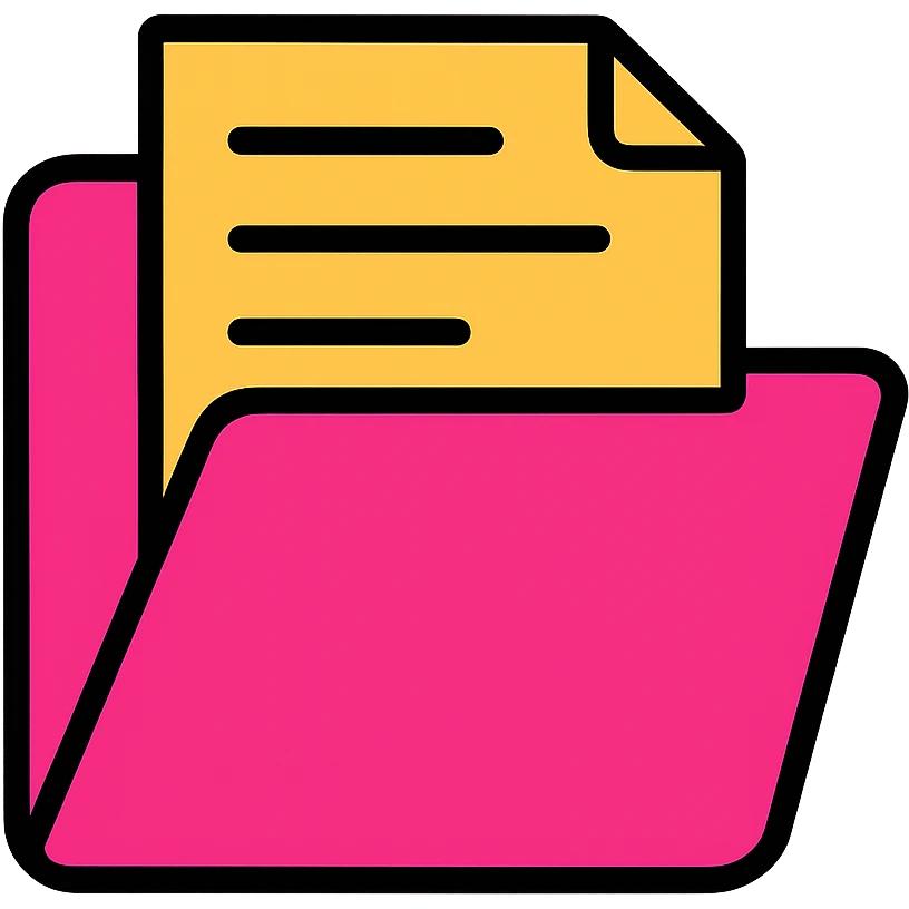 Hot pink folder with documents inside, slightly open emoji