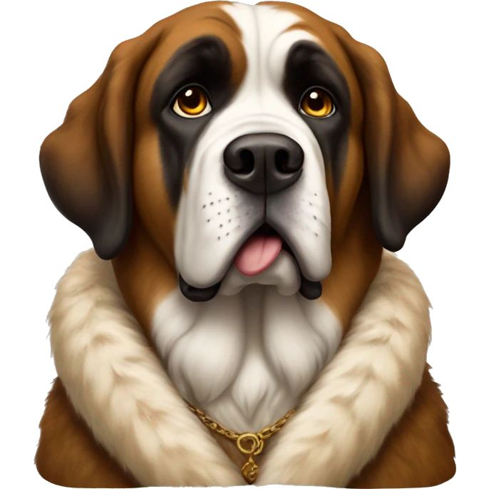 A Saint Bernard wearing a brown vintage fur coat on emoji