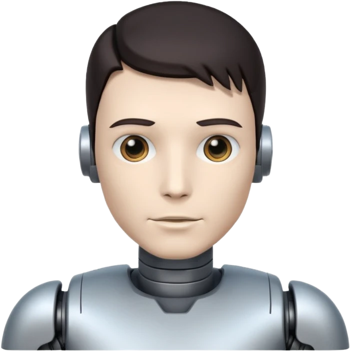 male robot with dark hair color and metalic face emoji