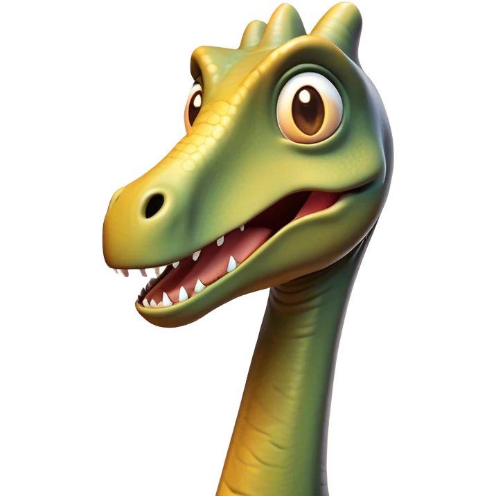 Cinematic Comical Brachiosaurus Portrait Emoji, Head tilted dramatically with an exaggeratedly surprised expression, featuring a tiny, animated head atop an impressively long neck, with wide, comically expressive eyes and a subtly quirky posture, Simplified yet humorously expressive features, highly detailed, glowing with a slightly sassy golden glow, high shine, dramatic yet playful, stylized with an air of cheeky prehistoric mischief, soft glowing outline, capturing the essence of a meme-worthy Brachiosaurus that looks ready to playfully leap its way into viral fame! emoji