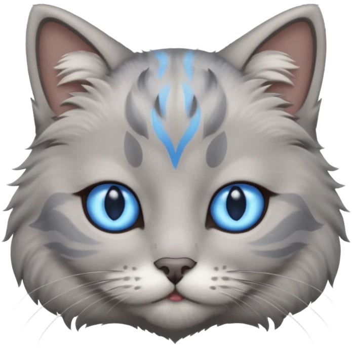 a gray cat with blue eyes on its FOREHEAD emoji