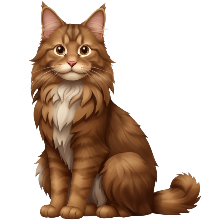 A high-resolution photo-realistic digital illustration of a brown maine coon cat, full body noble maine coon sitting emoji